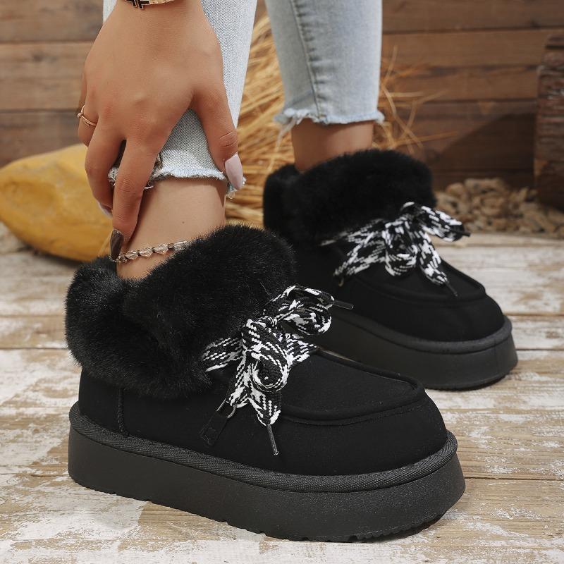 Winter New Thick-soled Bow Snow Boots Women's Round Head Thickened Warm Women's Cotton Shoes