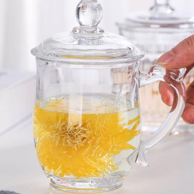 Tasse à Thé en Verre Fleur Transparente Sans Plomb Tasses à Café avec Poignée et Couvercle Tasse à Thé pour Femmes Cadeaux d'Anniversaire Saint-Valentin Mariage