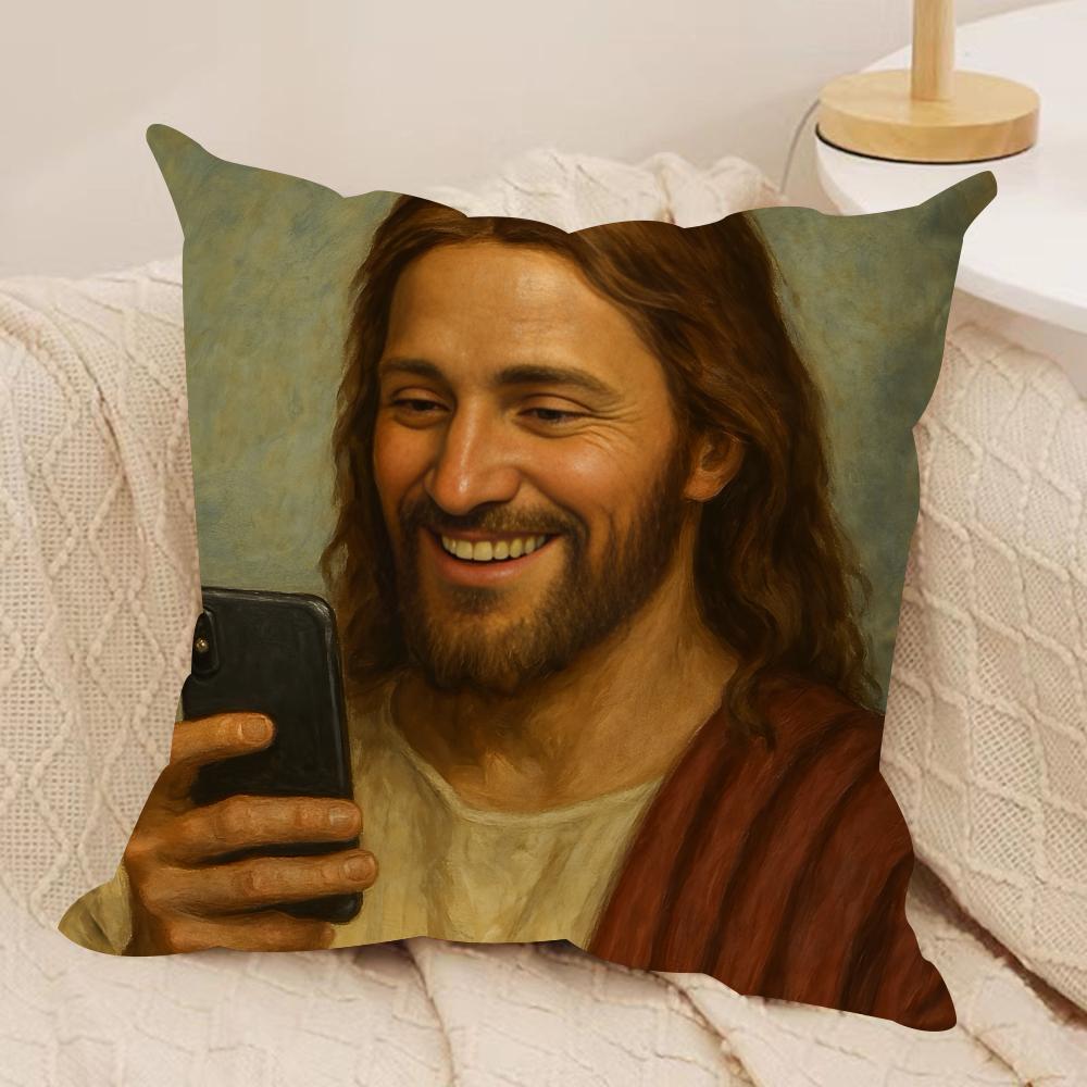 Guter Christus Lustige Jesus Kissenbezug Seidiger Kurzer Plüsch Unsichtbarer Reißverschluss Staubdicht Sofakissenbezug Für Heimdekoration