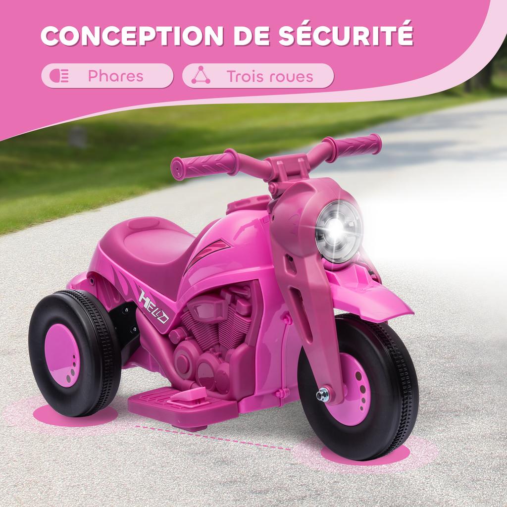 Electric Motorcycle Children 2-5 Years, 3 Wheels, 6 V, 3 Km/h, with Bubble Function, Light and Sound Effects, Pink