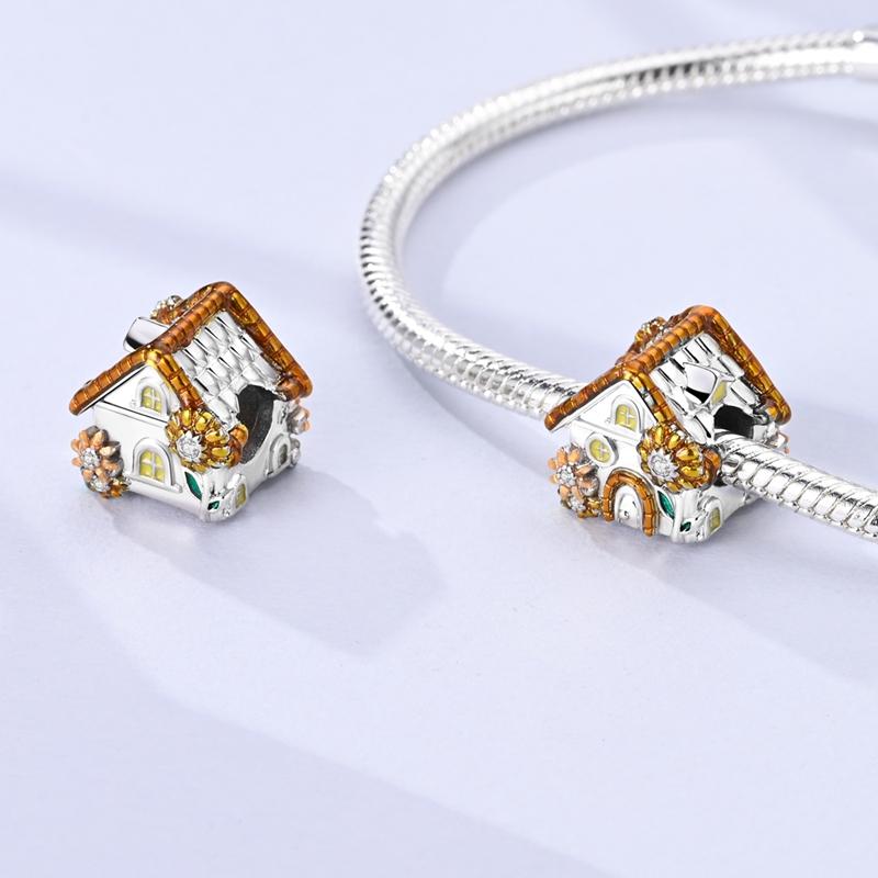 Original Charms Copper Creative Sunflower Flowers House Beads Fit Charms Plata Bracelets For Women Jewelry Making Gifts
