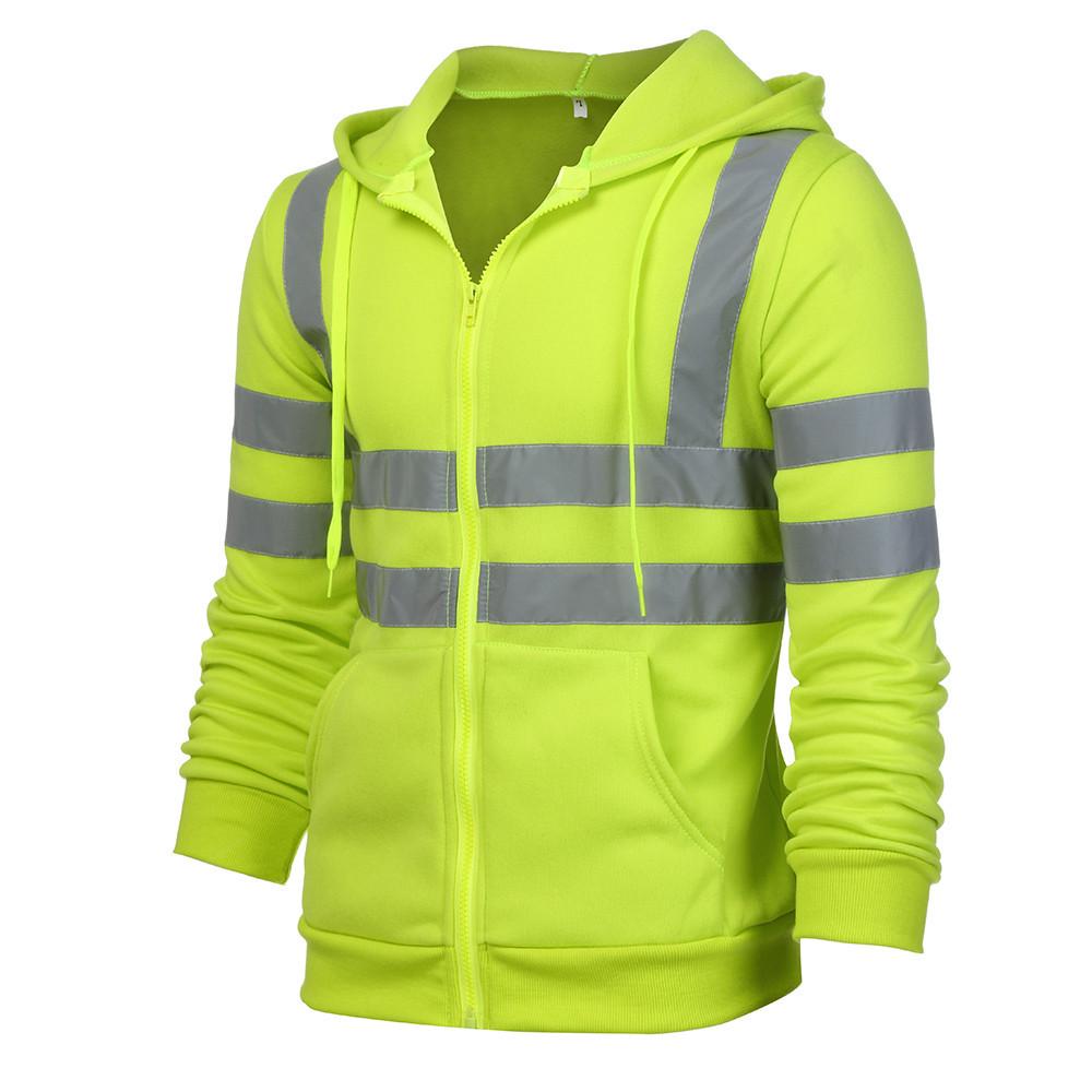 Men's Reflective Sanitation Hooded Sweatshirt with Velvet Lining for Outdoor Use