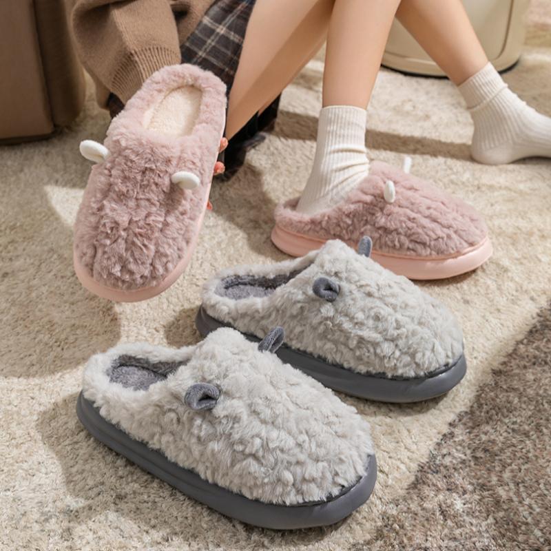 Women's Cotton Shoes with Heels for Winter Outdoor Wear, Thick Soles, Indoor Warm and Non-slip Plush Cotton Shoes for Men