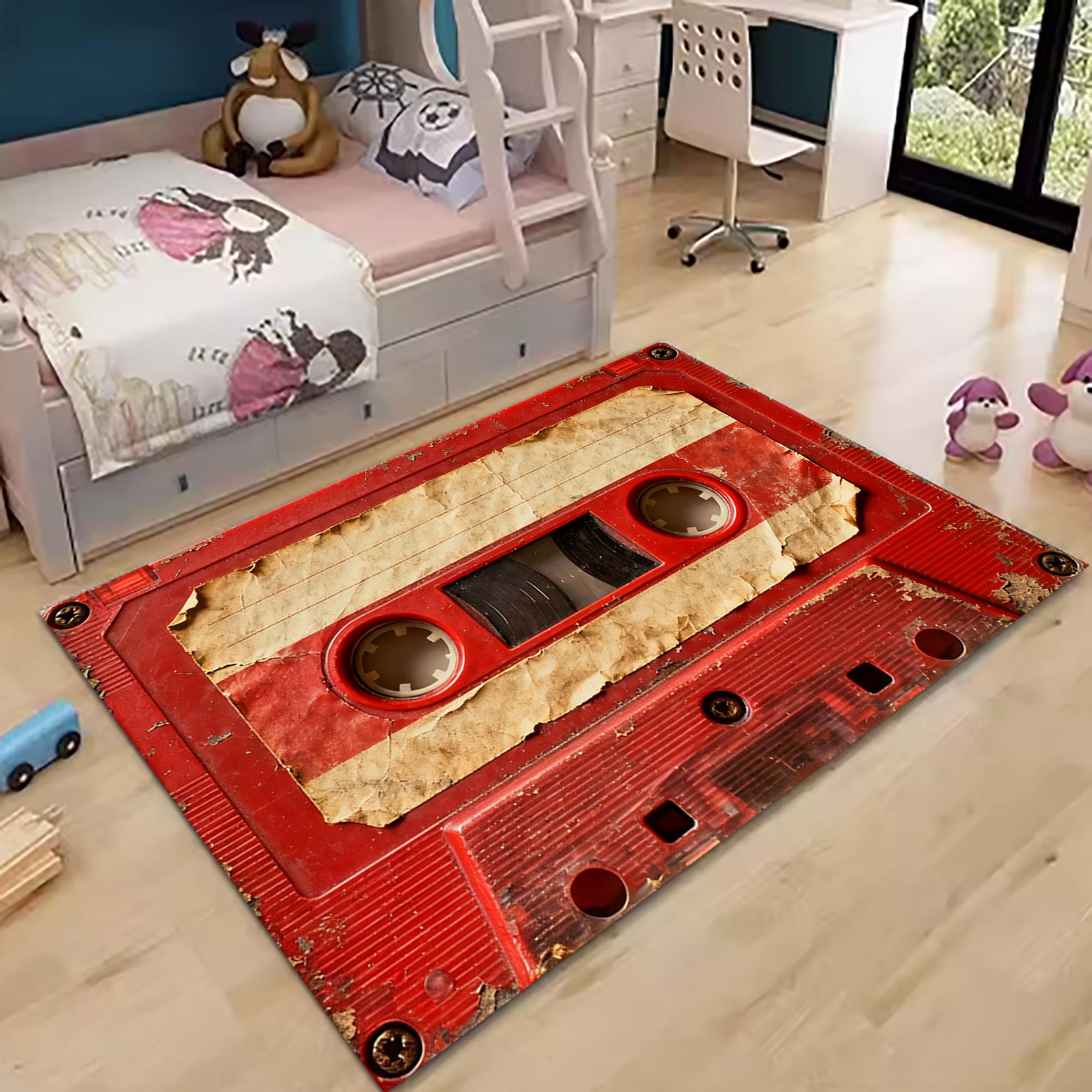 Cassette Pattern Bath Mat Non-slip Nostalgic printed floor mat home decoration bedroom living room entrance entrance carpet 40cmx60cm
