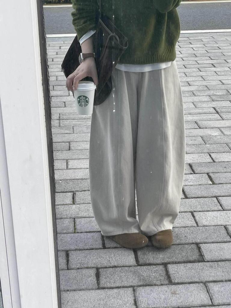 Off-White Korean Loose Wide-Leg Pants for Petite & Plus Size Women