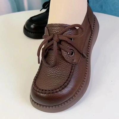 Spring and Autumn Muffin Soles PU Deep-mouthed Mid-heel Low-top Shoes with Cross Tie Round Rubber Thick Soles Women's Plus Size