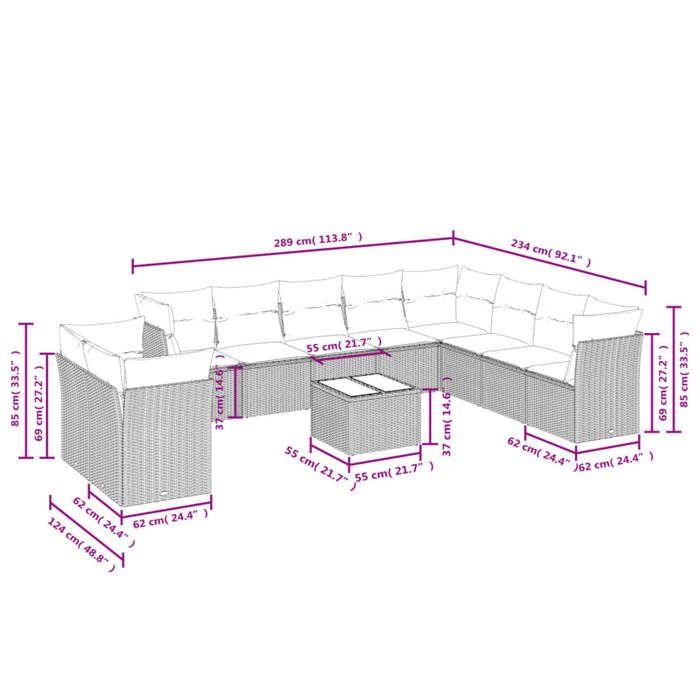 VidaXL Salon de Jardin avec Coussins 11 pcs, Canapés de Terrasse, Ensemble de Meubles de Patio, Mobilier d'Extérieur, Noir 3249705