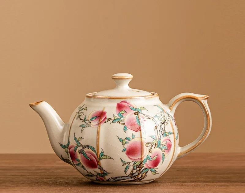 

220ml High End Ru Kiln Teapot Japanese Pink Longevity Peach Peach Pot Tea Maker Kettle 1 Pot 2 Cups Kit Tea Ceremony Accessories