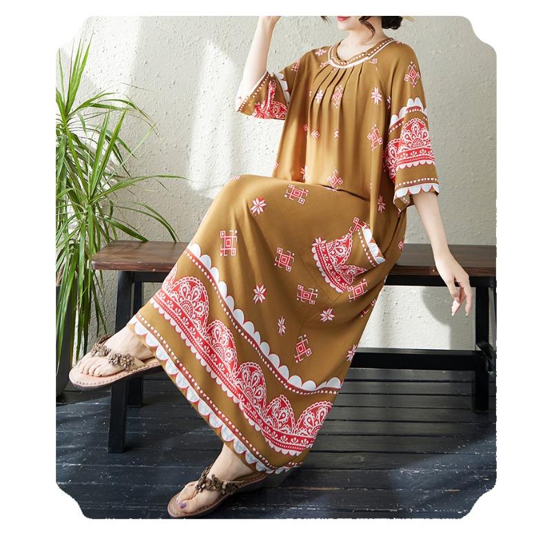 DIMANAF New 2026 Women Plus Size Summer Beach Lady Long Dress Sundress Loose Oversize Maxi Floral Print Clothing