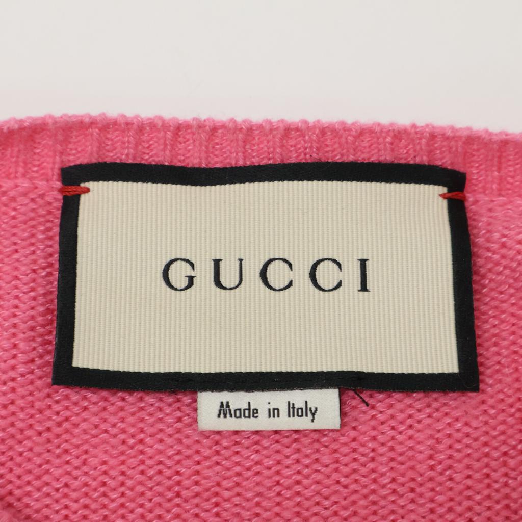 Gucci [Domestically Authorized] 493517 Beaded/Sequined Bee Embroidered Cashmerex Silk Crew Neck Knit Sweater Tops XS pinkUsed
