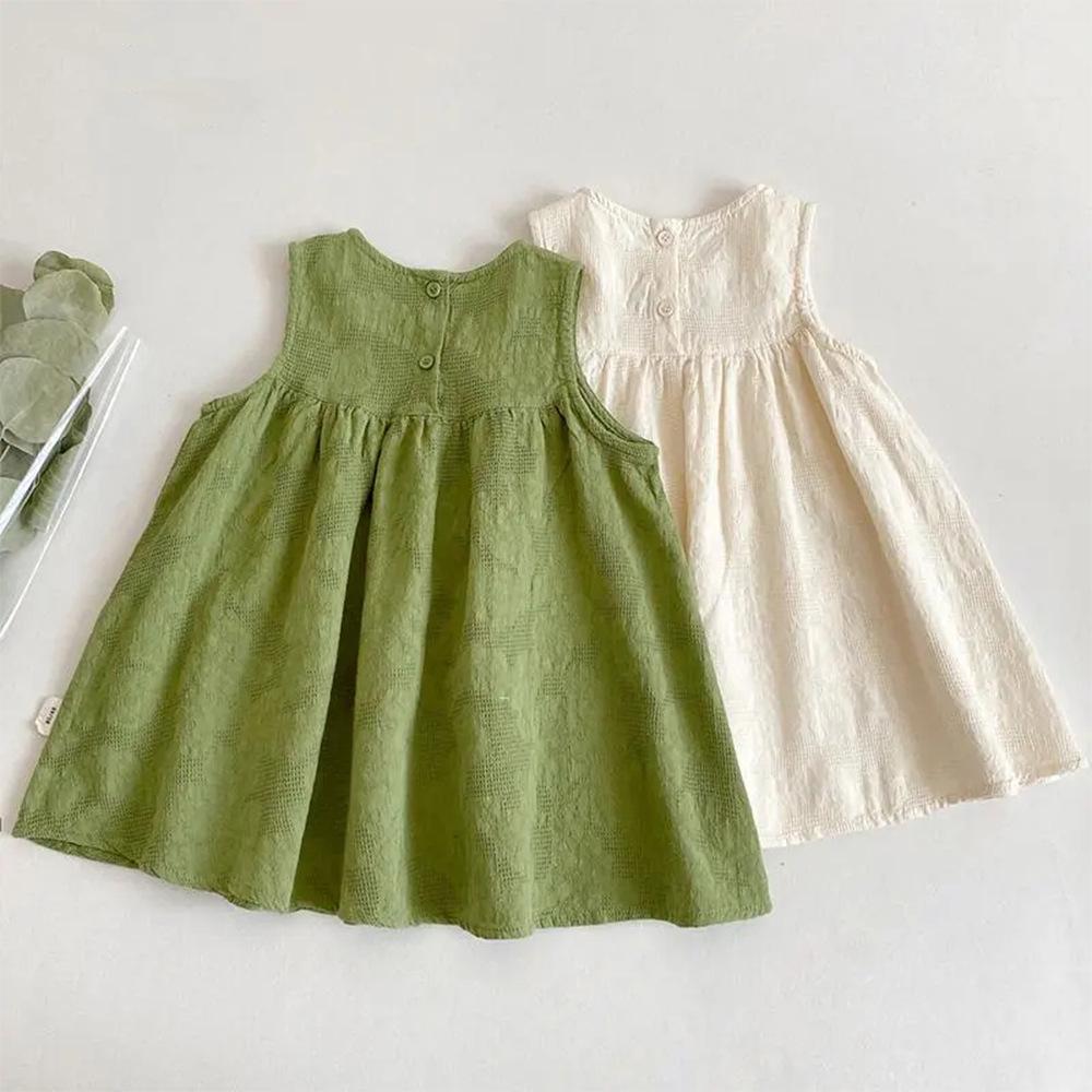 Summer Female Treasure Vest Skirt Small Fresh Embroidery Sleeveless Round Neck Children's Clothing Girls Cotton Dress