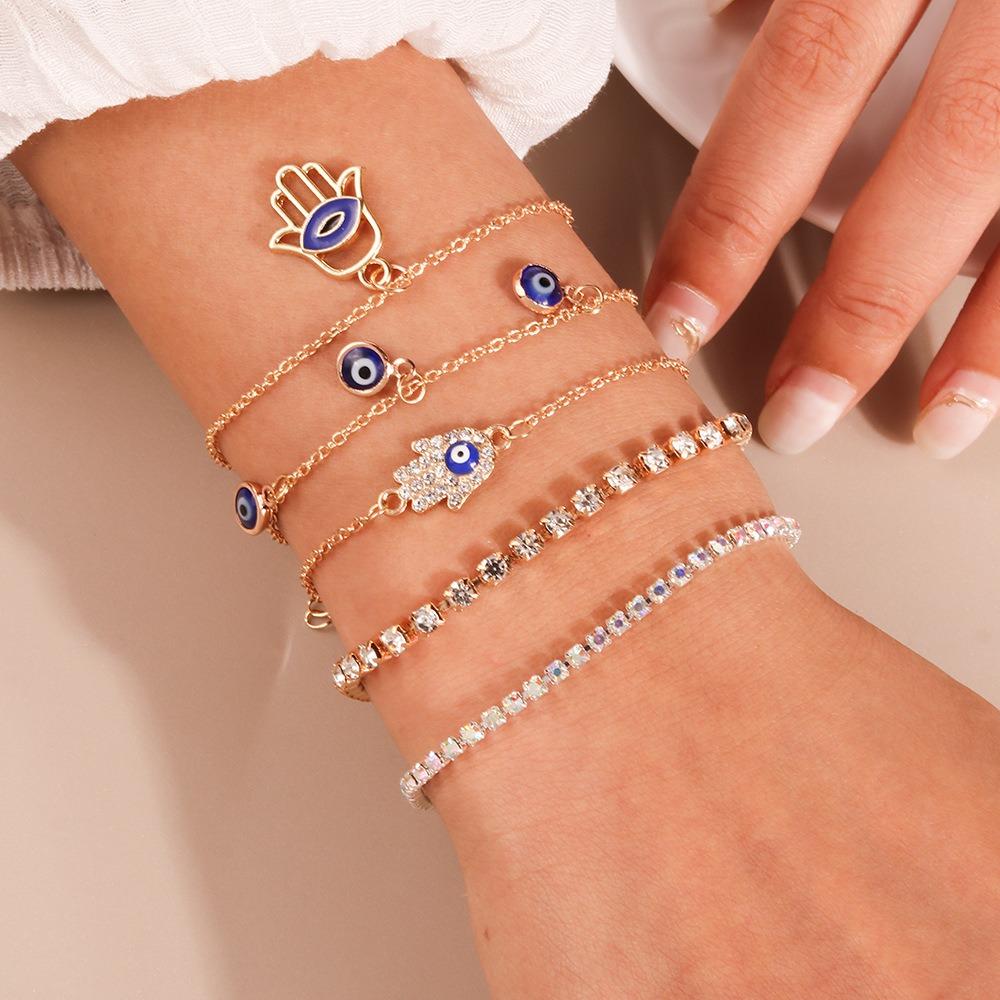 Vintage Demon's Eye Bracelet Silver Resin Bead Handchain Crystal Bracelet Set  Decoration