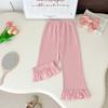 Korean Style Girls' Large Lapel Sweatshirt & Bell Bottom Pants Set - Trendy Children's Two-Piece Outfit