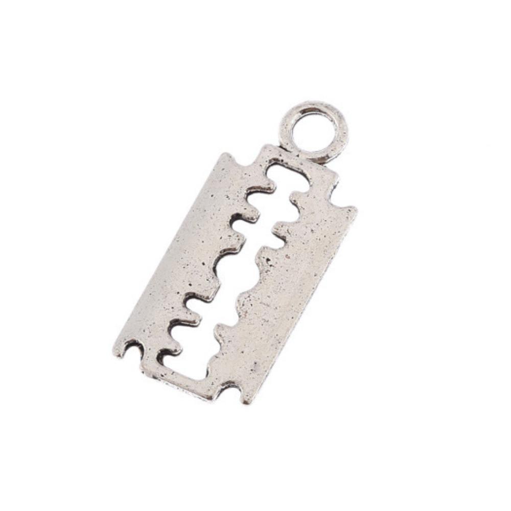 

100Pcs 32*10mm 3D Tibetan Silver Bead Charm Razor Blade Necklace Charms Earring Jewelry Making