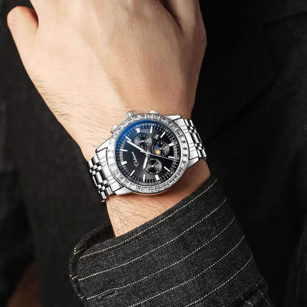 Dulunwe Luxus-Armbanduhr mit Mondphase, leuchtende Wochenkalenderanzeige, Uhren für Herren, modische Edelstein-Automatik-mechanische Uhr