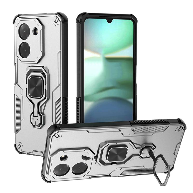 KEYSION Shockproof Armor Case for Redmi A5 4G Soft Silicone+PC Upright Metal Ring Stand Phone Back Cover for Xiaomi POCO C71