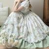 Pounds Country Style Lolita Skirt Elegant Daily Lace Print Midi Dress Shirt Set Princess Ball Gown Style