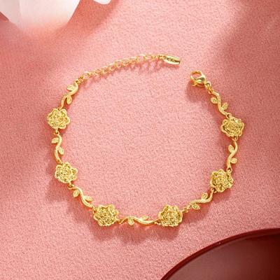 Luxus 24K 9999 Reingold Echtes Gold Damen Mattierte Äste Rose Armband