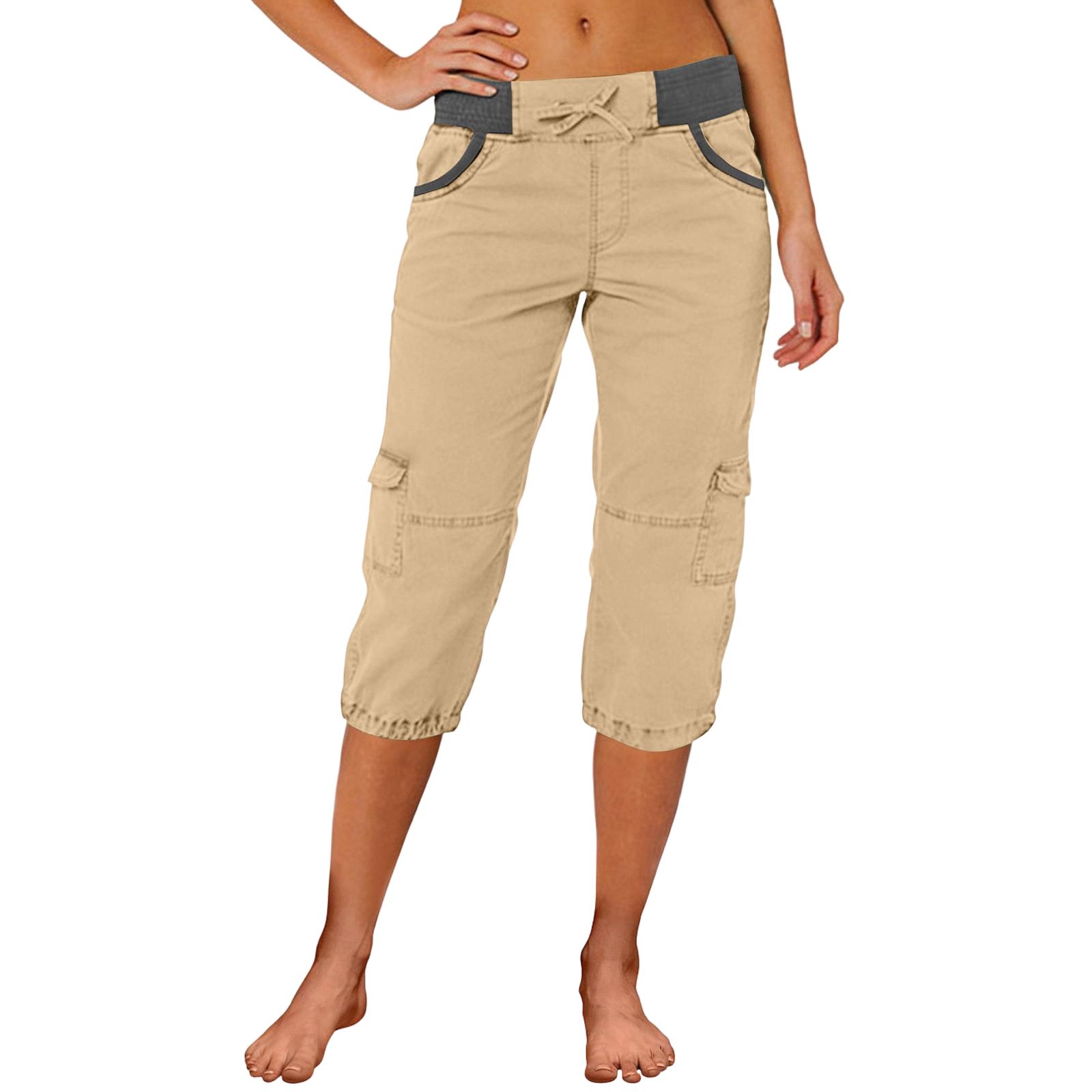 

Women Drawstring Waist Multi Pocket Loose Fit Cargo Capri Pants Casual Relaxed Fit Cropped Trousers for Outdoor Daily Wear L