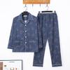 Men's Printed Long Sleeve Knit Cotton Pajama Set with Cardigan Lapel for Spring, Autumn, Winter