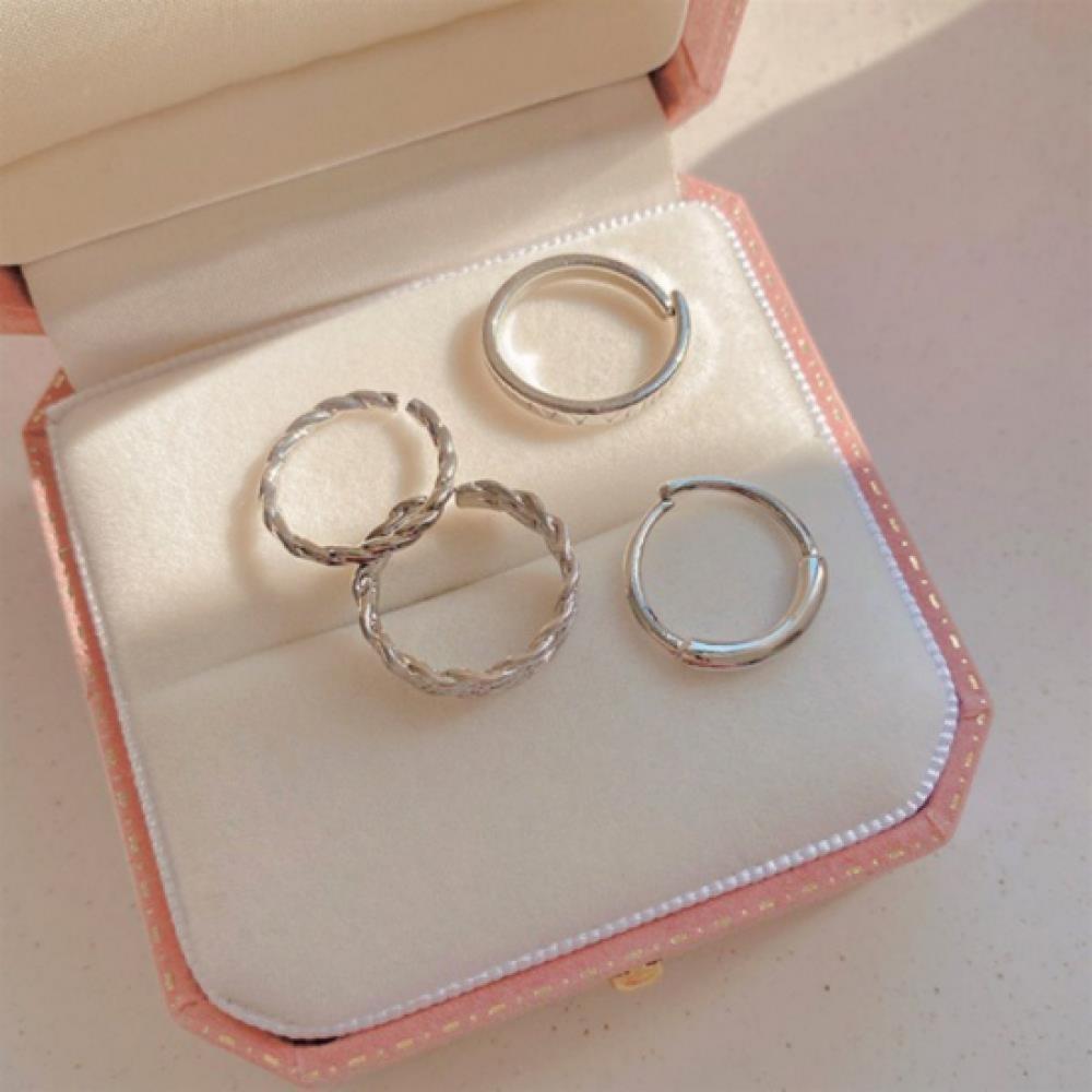New ArrivalS Open Run Women S Silver Layered Ring Set Of 4 Simple Fit adjuSt