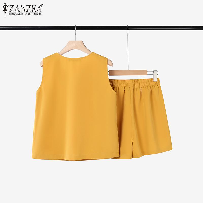 ZANZEA Women Sleeveless Tank Tops and Shorts Summer Two Piece Suit Sets
