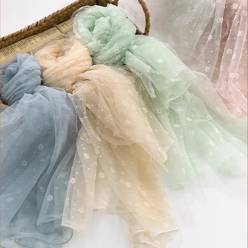 150x100cm/200cm Snowflake Flocked Mesh Fabric For Dresses,Women's Clothing Decoration, Window Screens Handmade DIY Fabric TJ5103