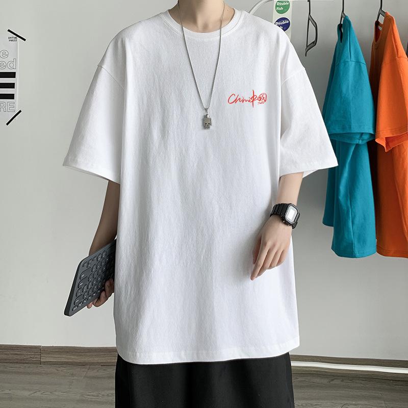 

Футболка с короткими рукавами, мужская летняя модная брендовая свободная рубашка из чистого хлопка, национальная трендовая мужская одежда, белая рубашка для школьников для подростков 3XL