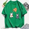 Three Cats Climbing Upwards And Escaping Print T-Shirt Women Soft Y2K T Shirts Cotton Casual Woman Clothes Crewneck Oversize Top