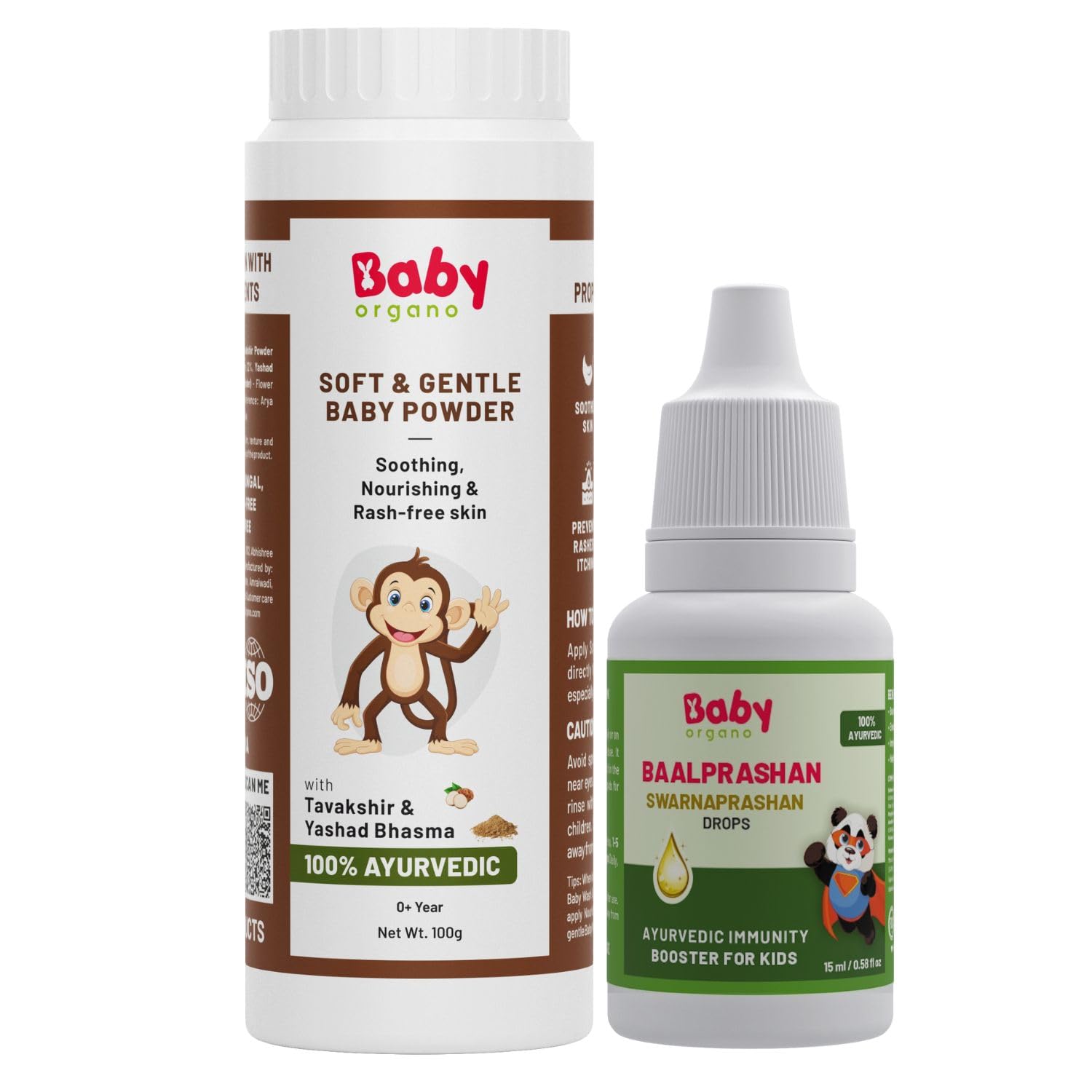 

Babyorgano Swarnaprashan Drop & Baby Diaper Rash Powder Combo | Immunity Booster, Concentration Support | Nourishes & Soothes Baby s Skin