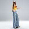 Light Blue High Waist Unique Design Relaxed Wide Leg Floor Sweeping Denim Pants Spring Summer For Women Casual Pants Oversize Denim Trousers