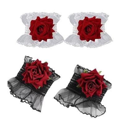 Manches de main en dentelle rose Lolita Bracelet élastique Poignets à volants pour Halloween, Mariages, Fête, Mascarade, Boîte de nuit