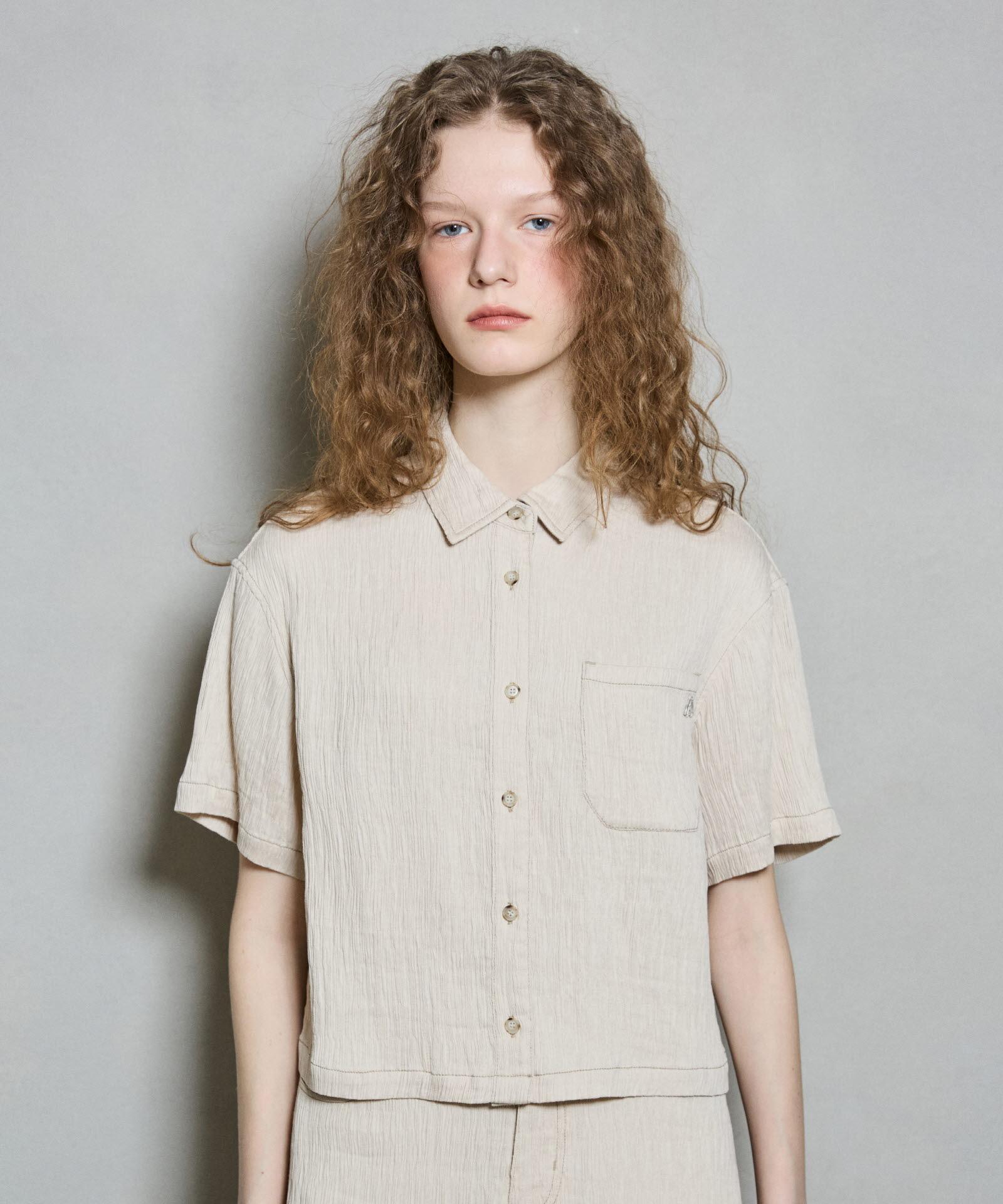 Burkeru Women S Crinkle Loose Fit Short Sleeve Shirt Light Beige Light Beige_Xs