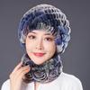 Hat Female Autumn Winter Trendy Versatile Rex Rabbit Hair Cycling Warm Ear Protection Fur Hat Scarf Set