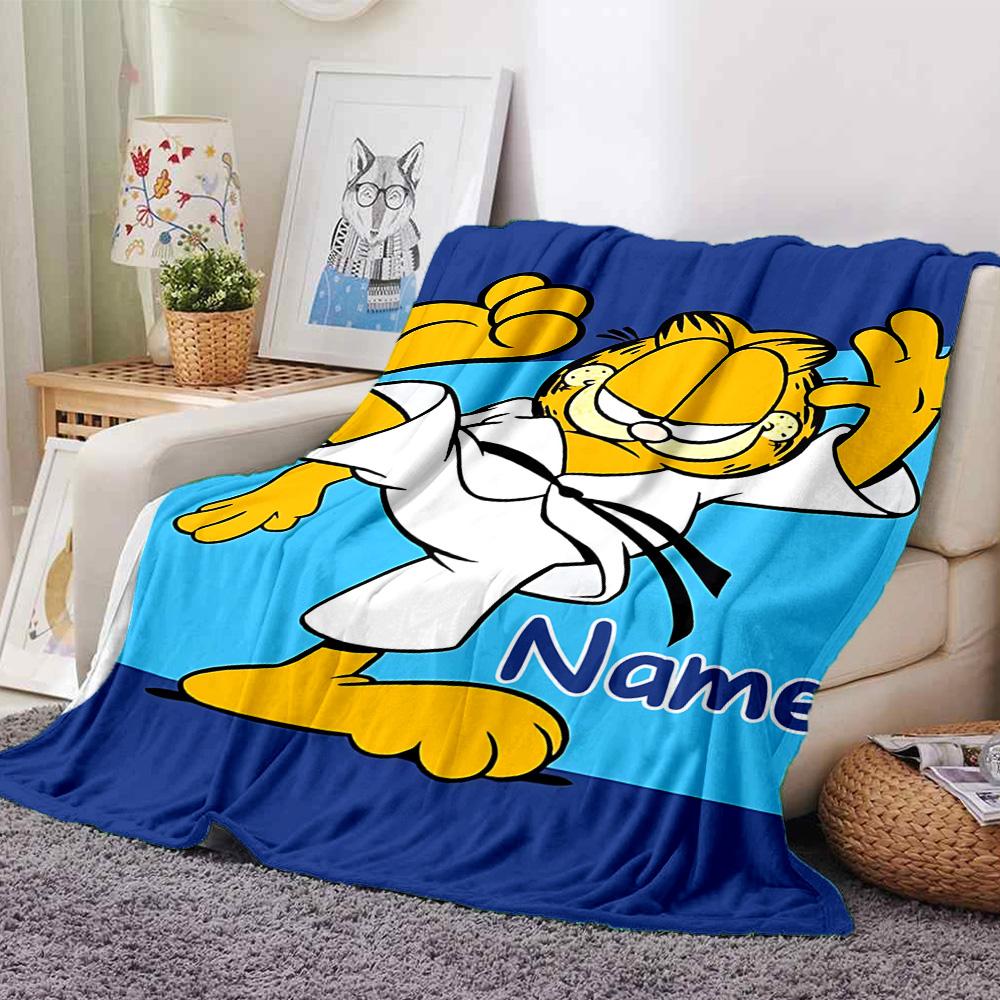 Custom Name Garfield's Adventure Flannel Blanket for Super Soft Cute Comfort Blanket for Travel Bedding Couch Sofa Blanket