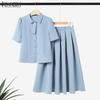 ZANZEA Women Short Sleeve Blouse and Skirts Casual Two Piece Suit Sets