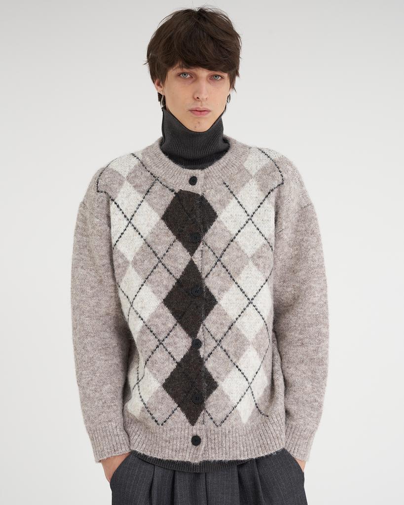 TENER Argyle Round Cardigan Brown