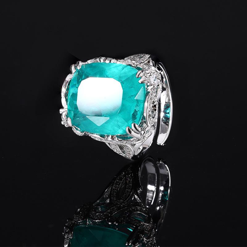 

Jewelry Copper Bottom Gold-Plated Simulation Treasure Corundum Fat Rectangular Luxury Inlaid Ring Women 14 * 16