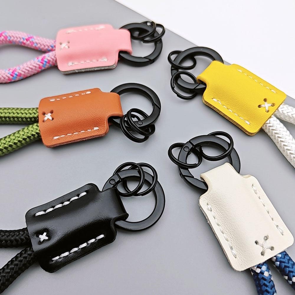 Personalized Custom Name Engraved Leather Braid Rope Keychain Anti Lost Handmade Car Key Chain Ring Pendant Women Men Gift