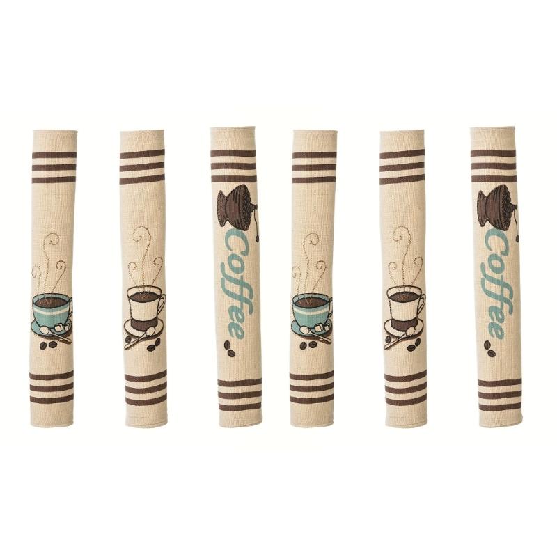 

Set Of 6 Coffee Bean Print Fridge Door Handles Cover In Durability Burlap Protectors Gloves for Home Decorations 1