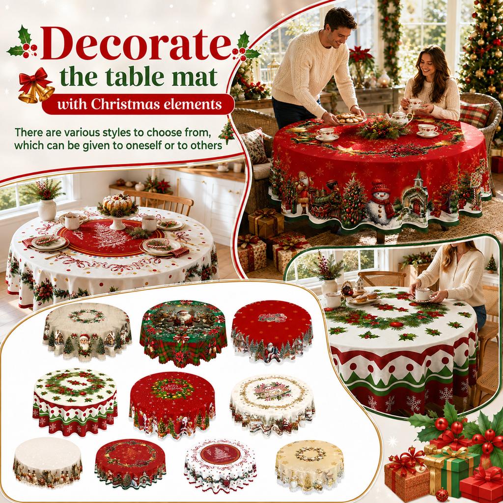 Christmas Tablecloth with Holiday Decorations for Dining Table and Placemat