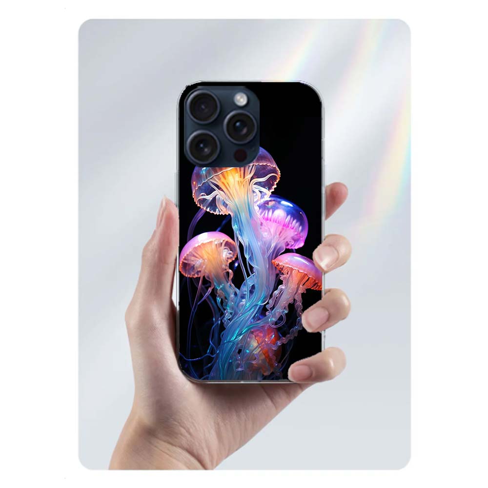 Enchanting Neon Jellyfish Clear Phone Case For Iphone 17 Air 16 Pro Max 15 Pro 14 Plus 17E 16E 11 13 12 Mini Cover Cases Fundas