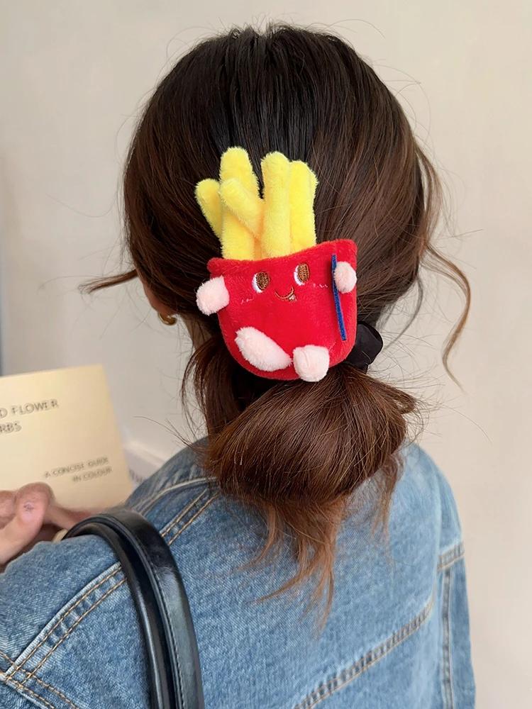 Cute Cartoon Plush Hair Loops Hamburger Hair Headwear, Children's Korean Version Hair Rope Ball Head Rubber Band