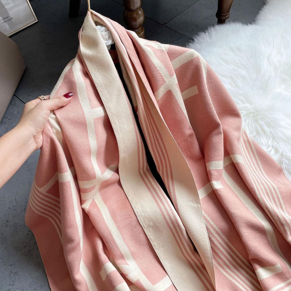 צעיף קשמיר סתיו חורף לנשים צעיף עבה דו-צדדי