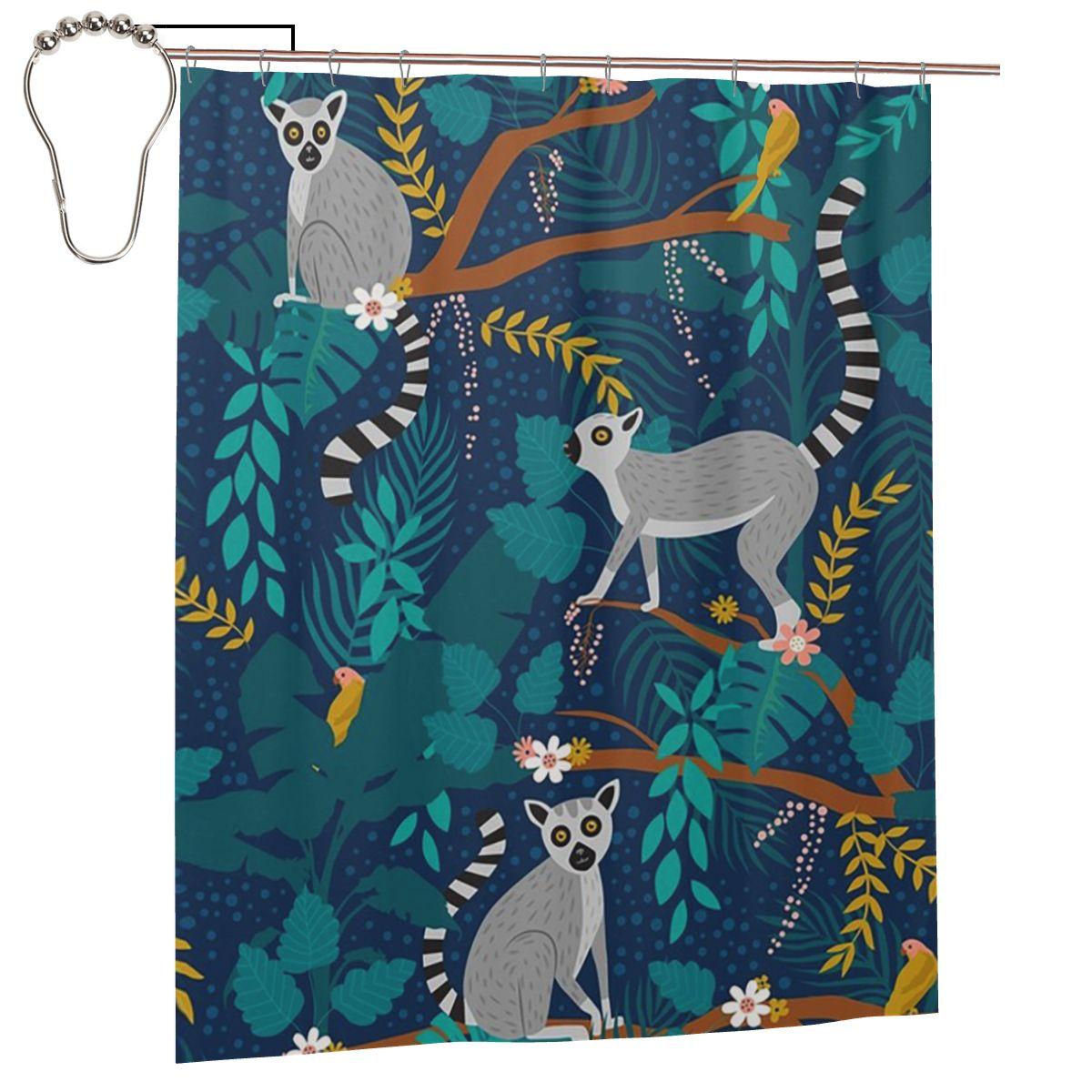 

Lemurs In A Blue Jungle Shower Curtain Bathroom Polyester Waterproof Bath Curtains With Hooks W60H190(CM)-1 Pcs