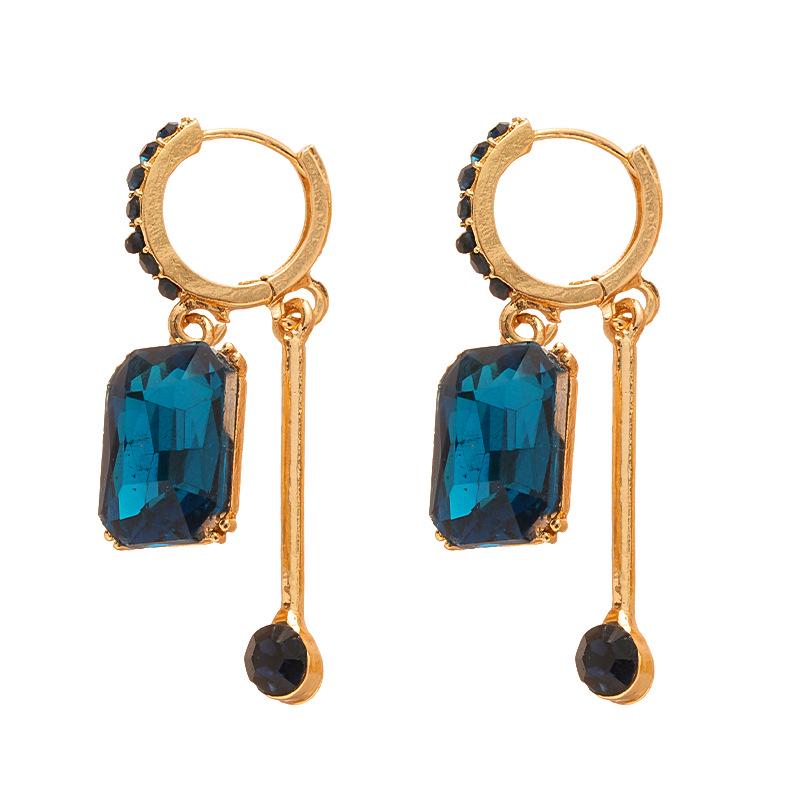 Retro Blue Diamond-Studded Geometric Ear Cuff Earrings - French Luxury & High-End Style for Women