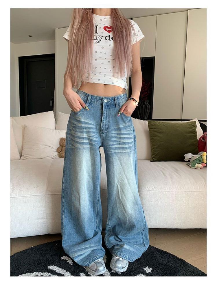 

Дизайнерские мятые вареные джинсы женские весенне-летние свободные брюки с широкими штанинами, состаренные, с высокой посадкой, прямые брюки, джинсы для женщин, длинные джинсовые брюки 4XL