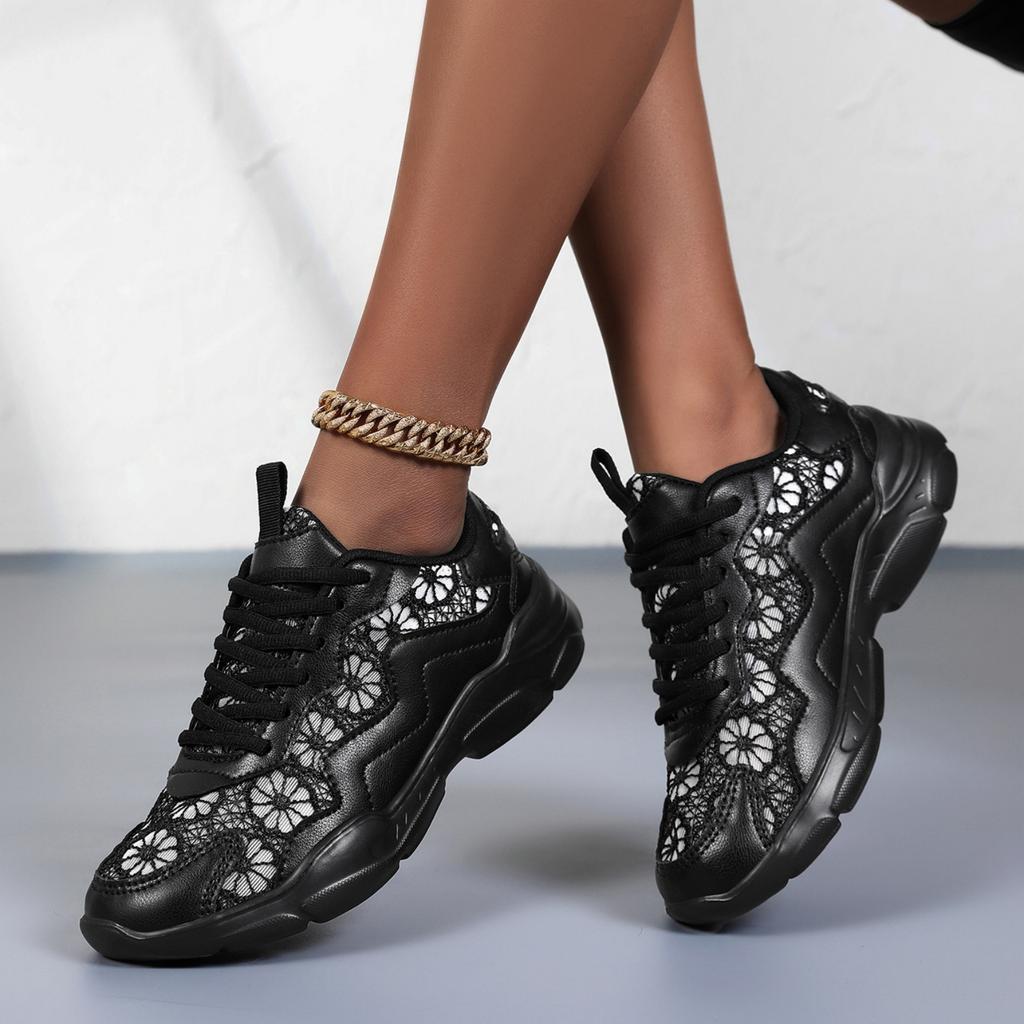 Women's Lace Dad Sneakers Lightweight Breathable Casual Athletic Shoes with Chunky Sole for Walking and Everyday Wear