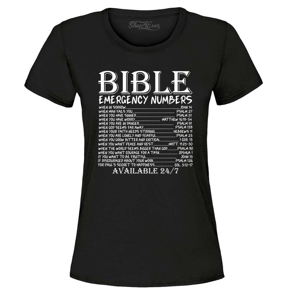 Bible Emergency Numbers Verses Available 24/7 Women's T-Shirt Jesus Shirts