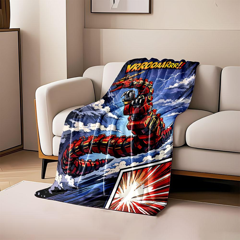 

Red robotic dragon coiling through a stormy sky with a lightning bolt. for all seasons blanket lunch break throw gift 80cm x 120cm